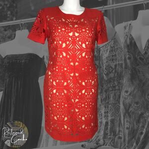 Katherine Kelly Orange Geometric Cutout Dress - Size 12